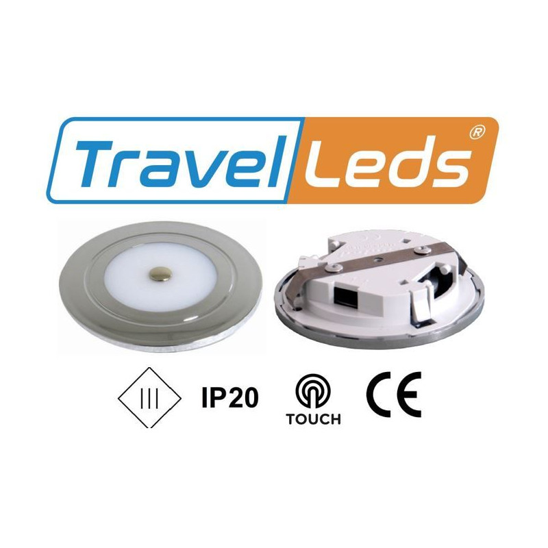 TravelLeds inb spot Ch 80mm 6Leds 3K+blauw touch switch klem